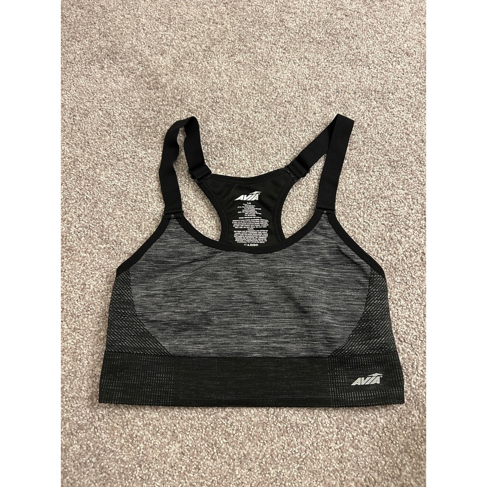 Avia Sports Bra Womens Large Black Gray Excellent Space Dye Racerback AV18198